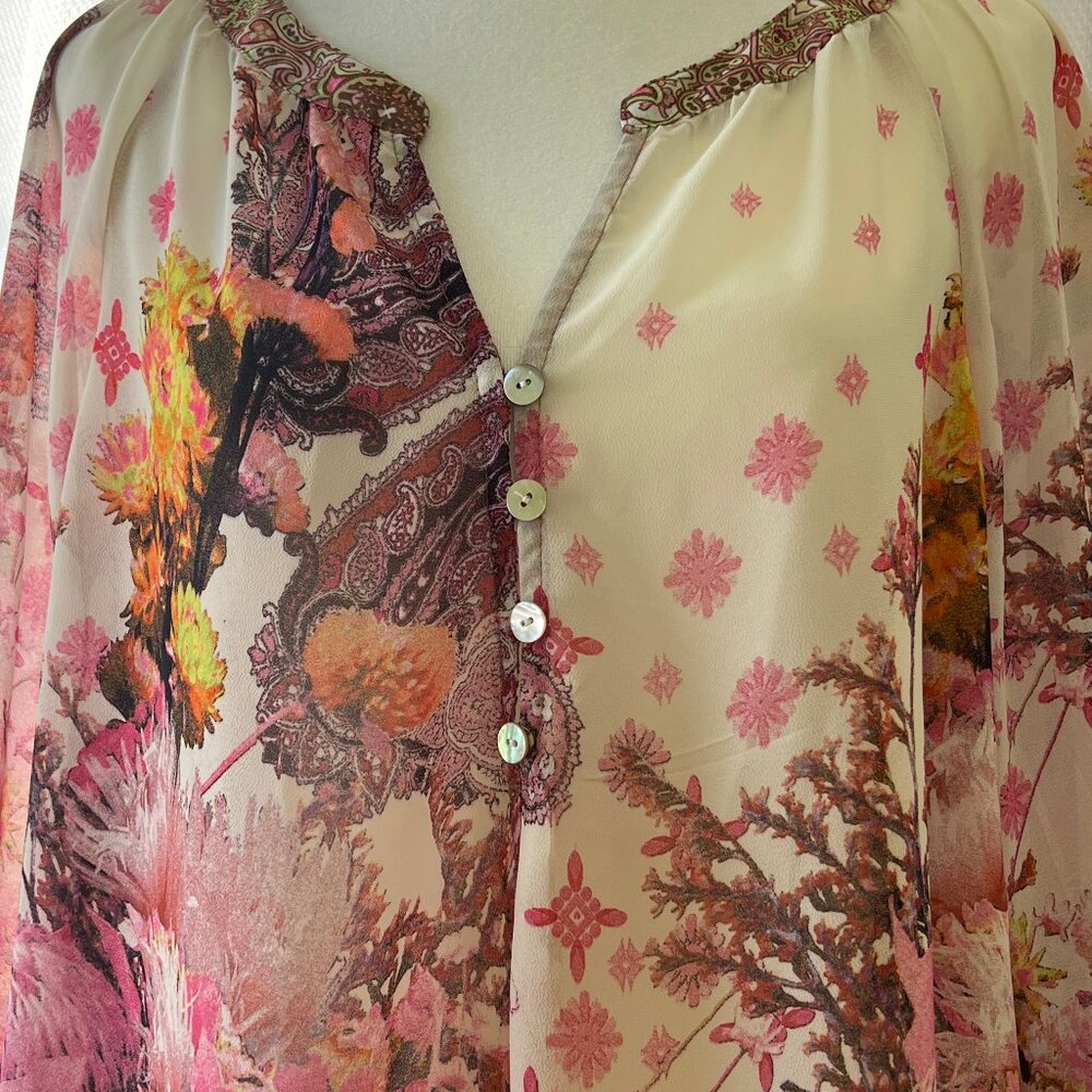 Fig & Flower Sheer Boho Floral Blouse